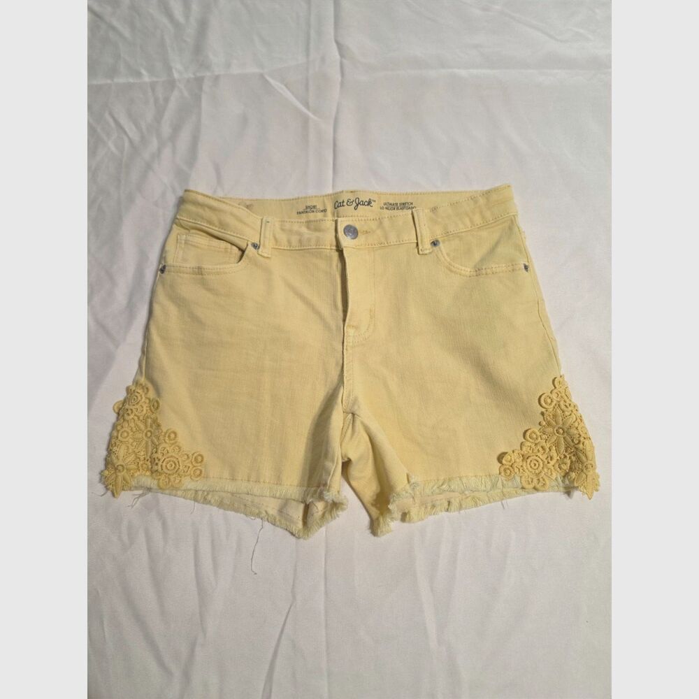 Cat & Jack Girls Jean Shorts Size XL 14/16 Yellow Adjustable